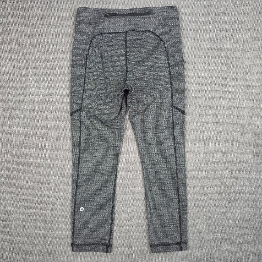 Lululemon Size 6 Herringbone Black Grey Crop Leggings Side Pockets Training